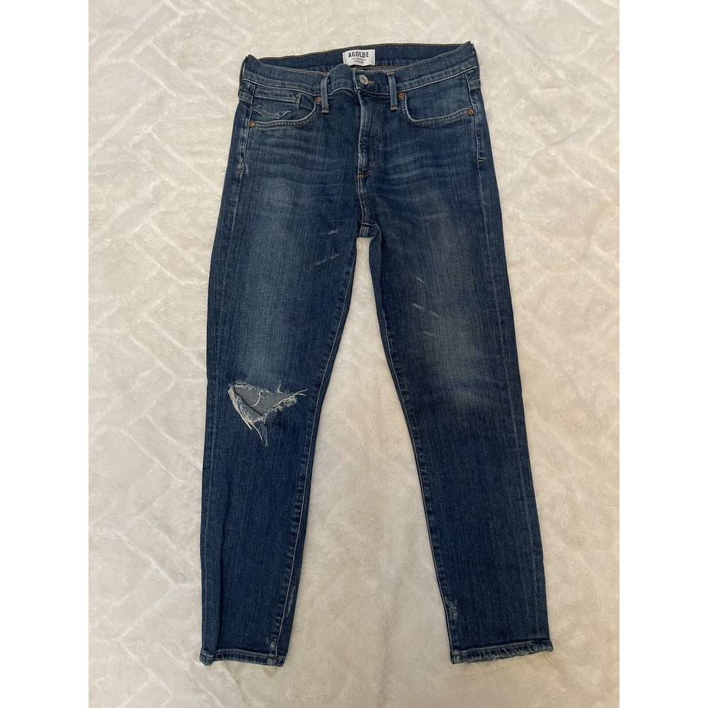 Agolde Women's Sophie High Rise Skinny Jeans Size 28 blue distressed